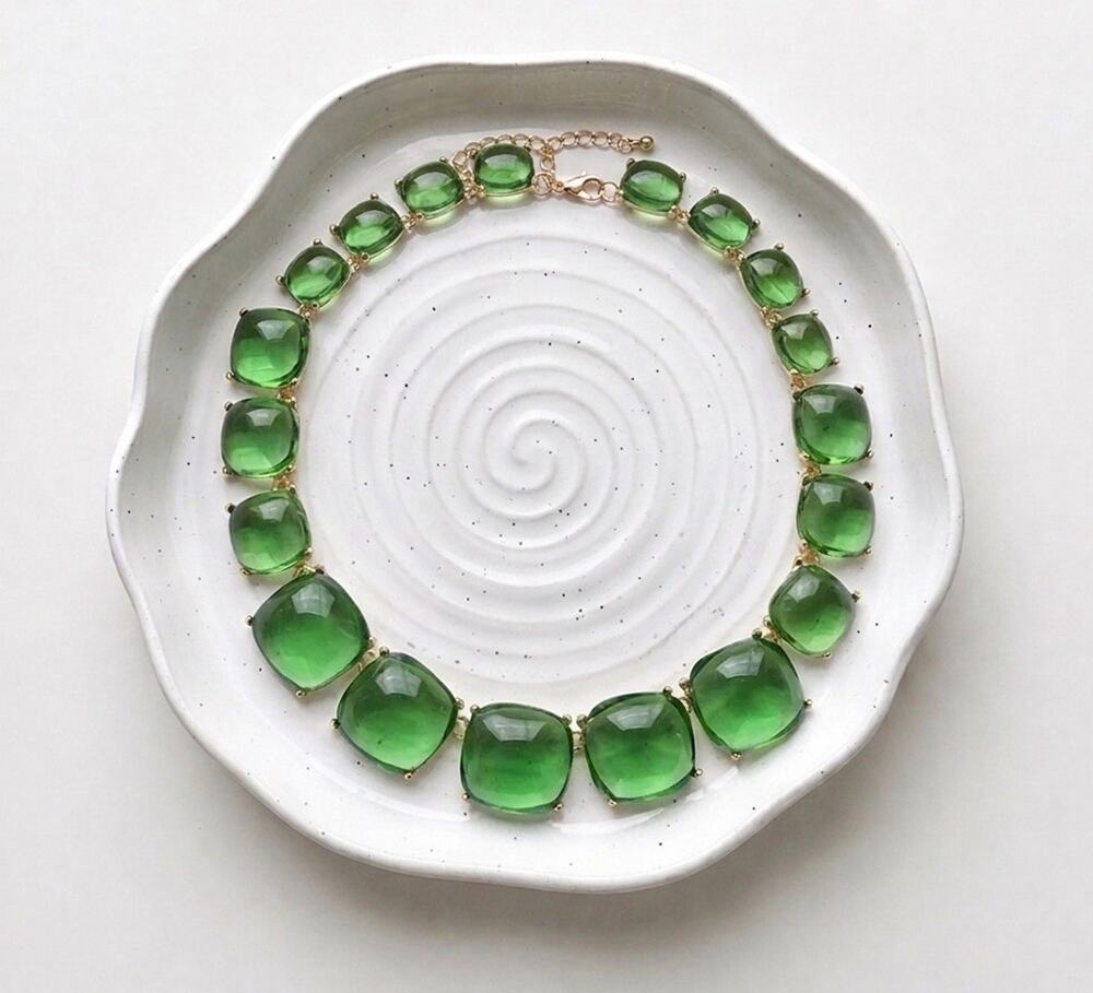 Zara Necklace Clear Candy Cabochon Gold Jelly Geometric Boho Green Retro Chain